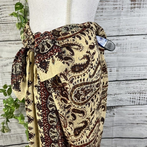 Anne Klein Skirt size 12 Burgundy Brown Silk Paisley Long Faux Wrap Scarf Modest - Picture 11 of 15